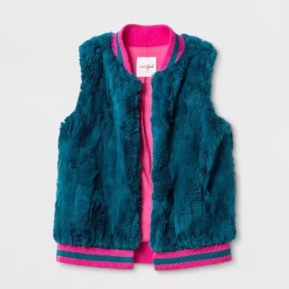 Cat & Jack Girl's Faux Fur Vest Teal
